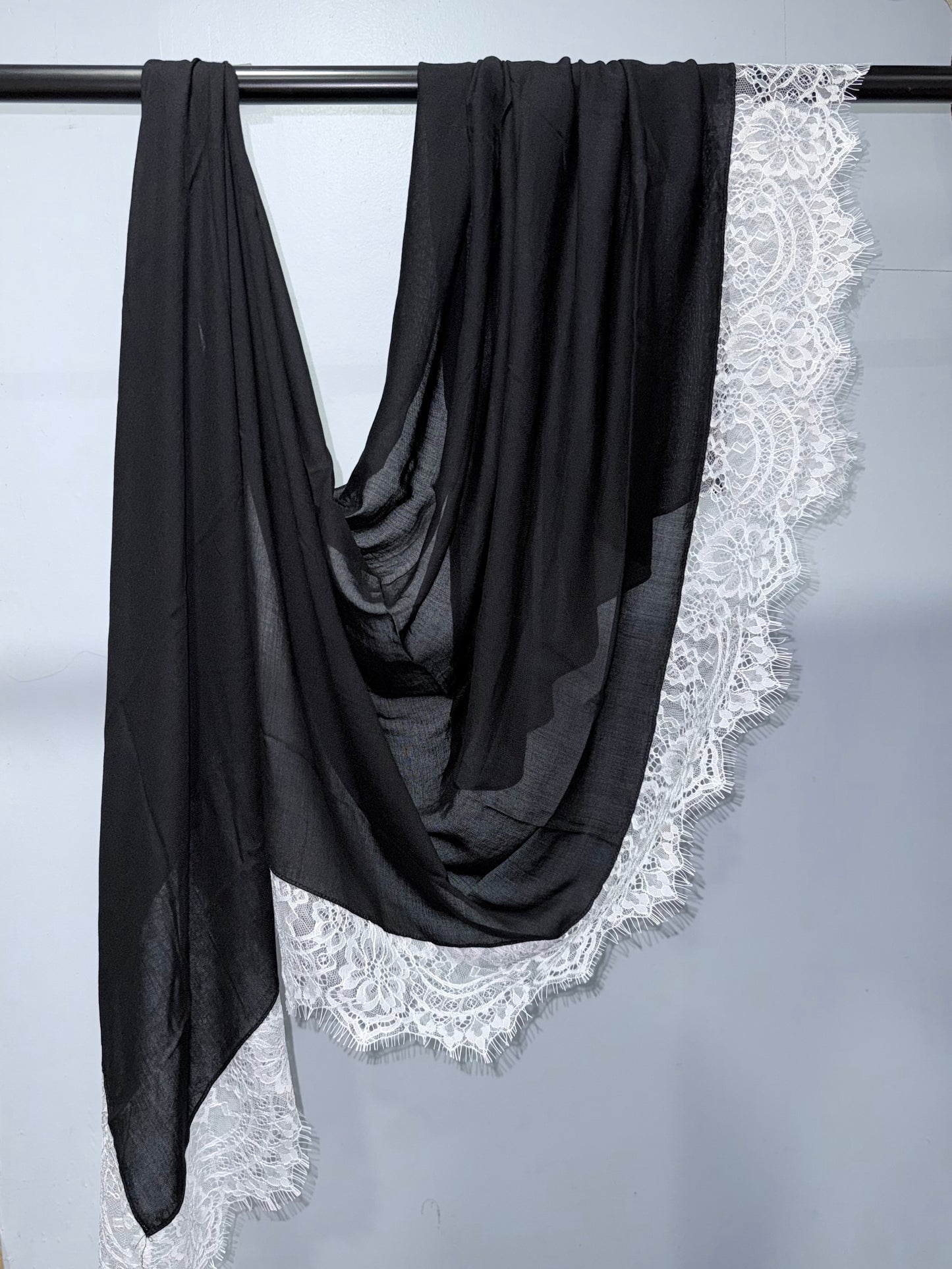 black modal with white lace hijab