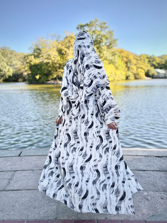 printed abaya & hijab set - tidal