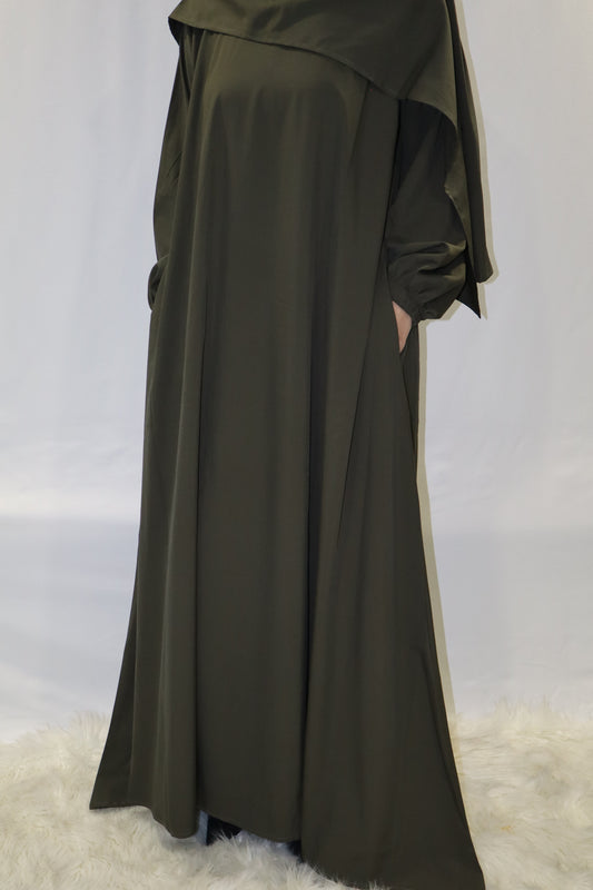 pocket abaya & hijab set - deep olive