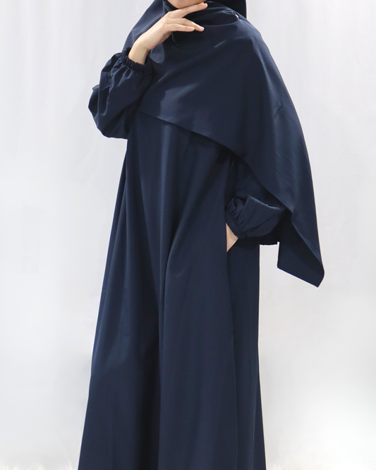 pocket abaya & hijab set - deep navy