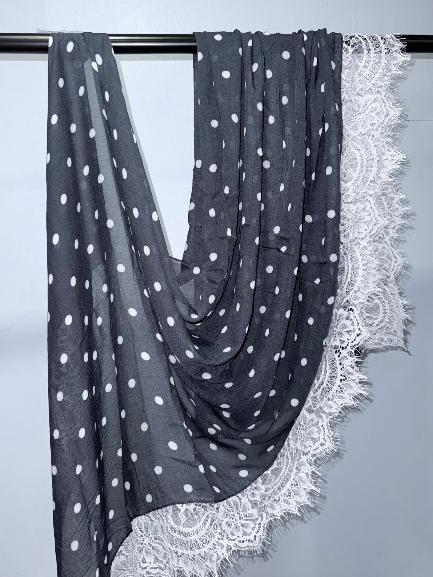 black polka dot modal lace hijab