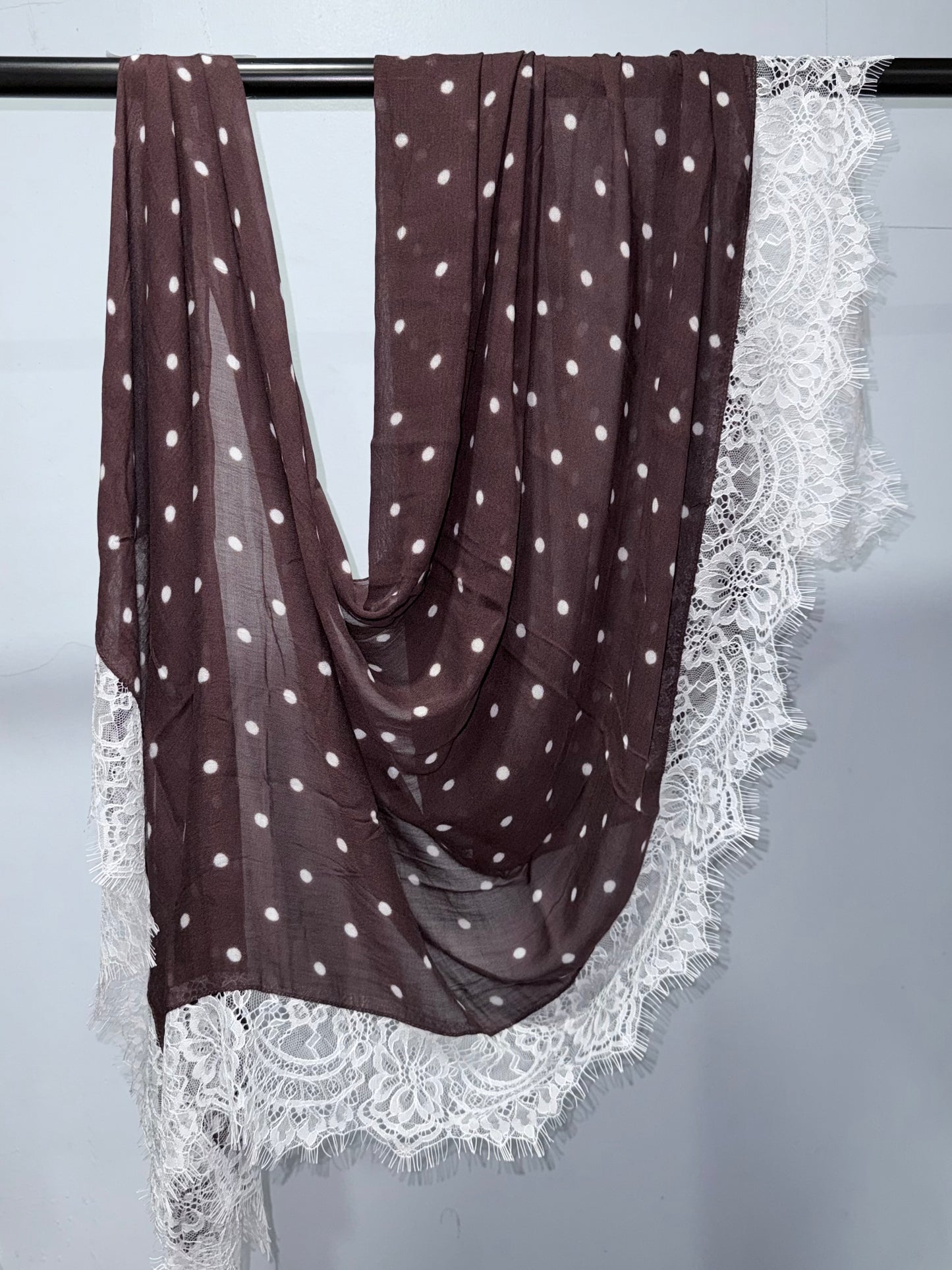 deep mocha polka dot modal lace hijab