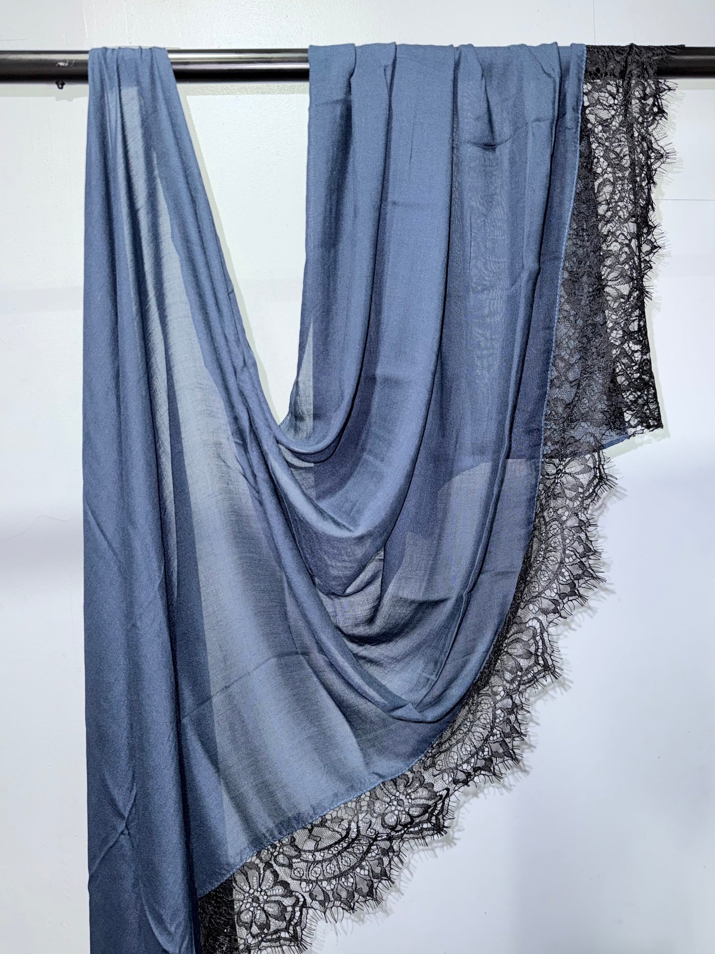 blue modal with black lace hijab