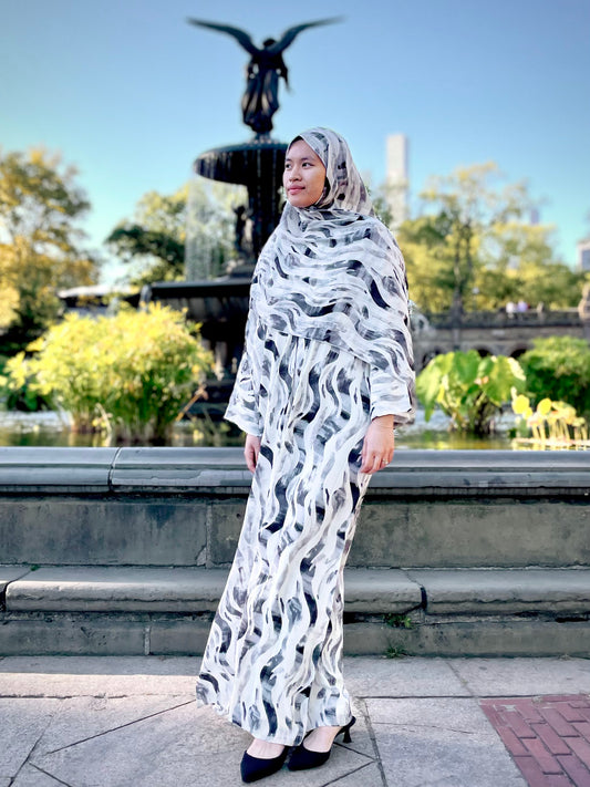 printed abaya & hijab set  - tidal