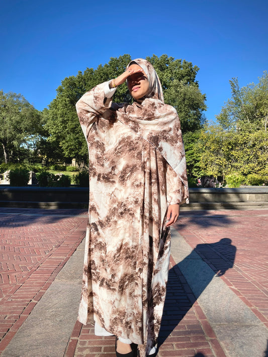 printed abaya & hijab set - dune