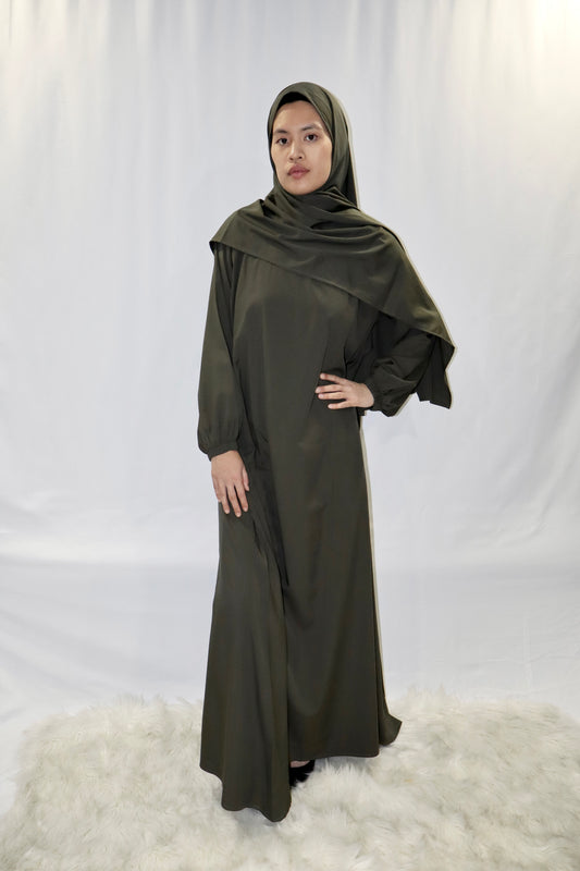 pocket abaya & hijab set - deep olive