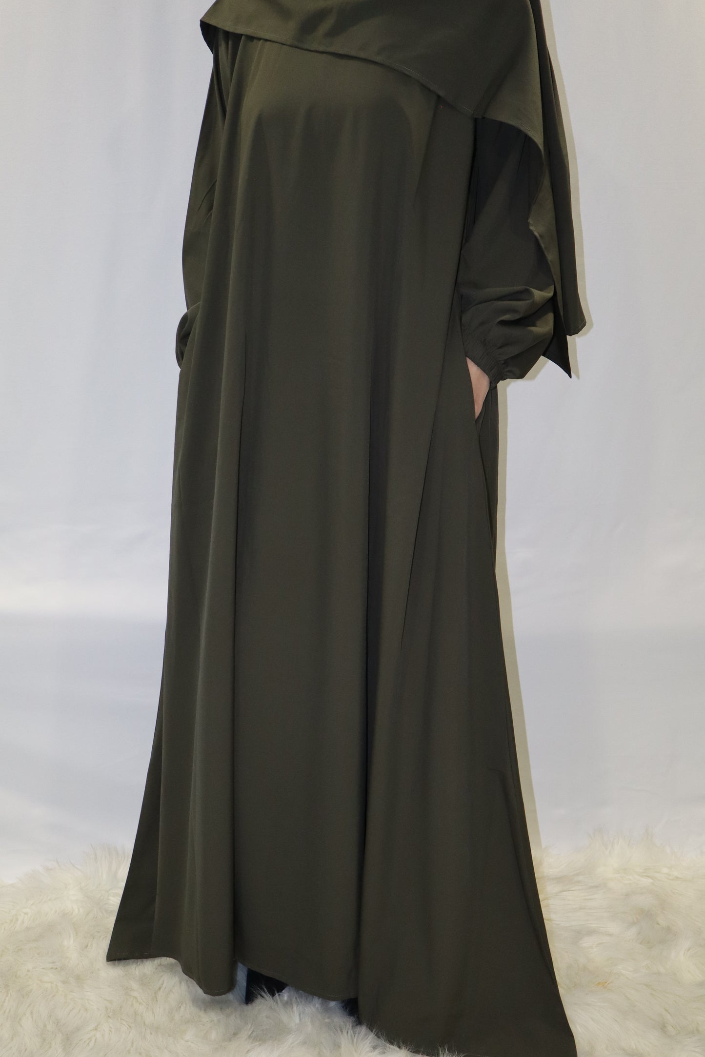 pocket abaya & hijab set - deep olive