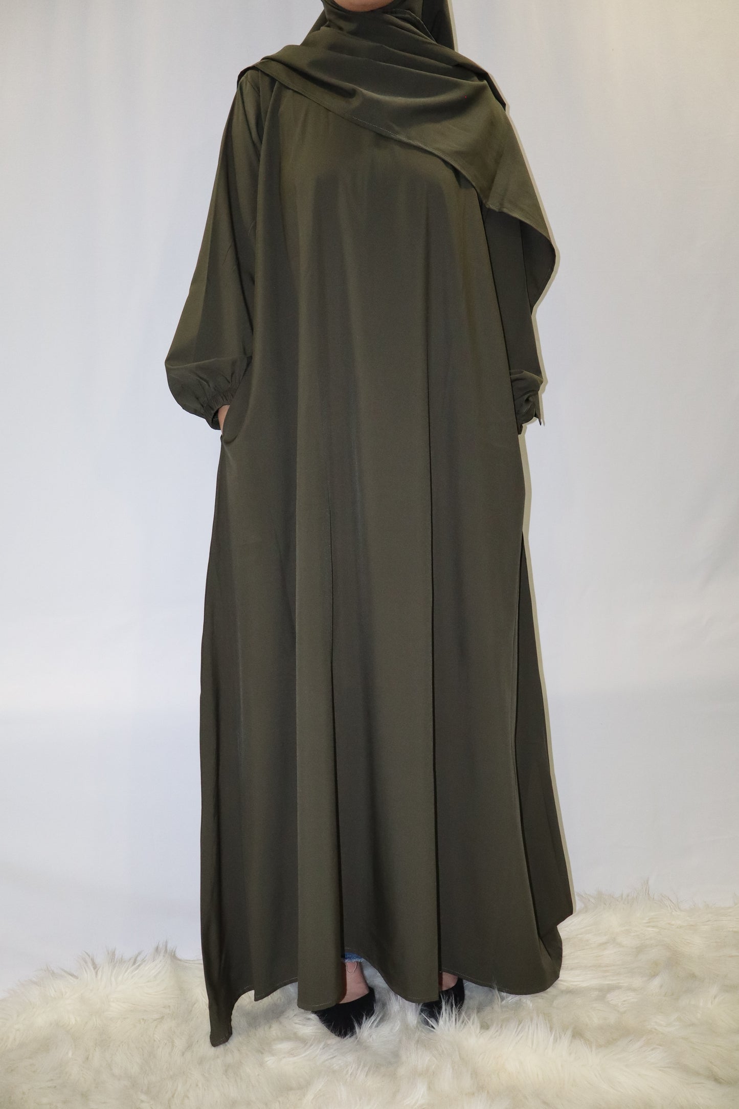 pocket abaya & hijab set - deep olive