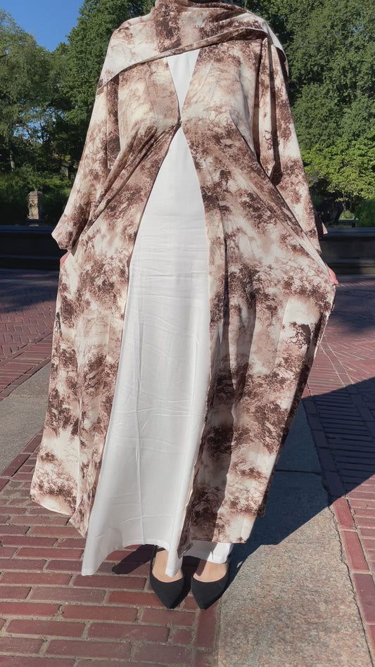 printed abaya & hijab set - dune